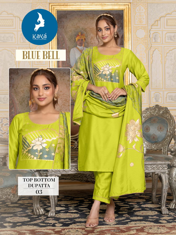 Blue Bell By Kaya Viscose Chanderi Jacquard Kurti With Bottom Dupatta Wholesale Shop In Surat